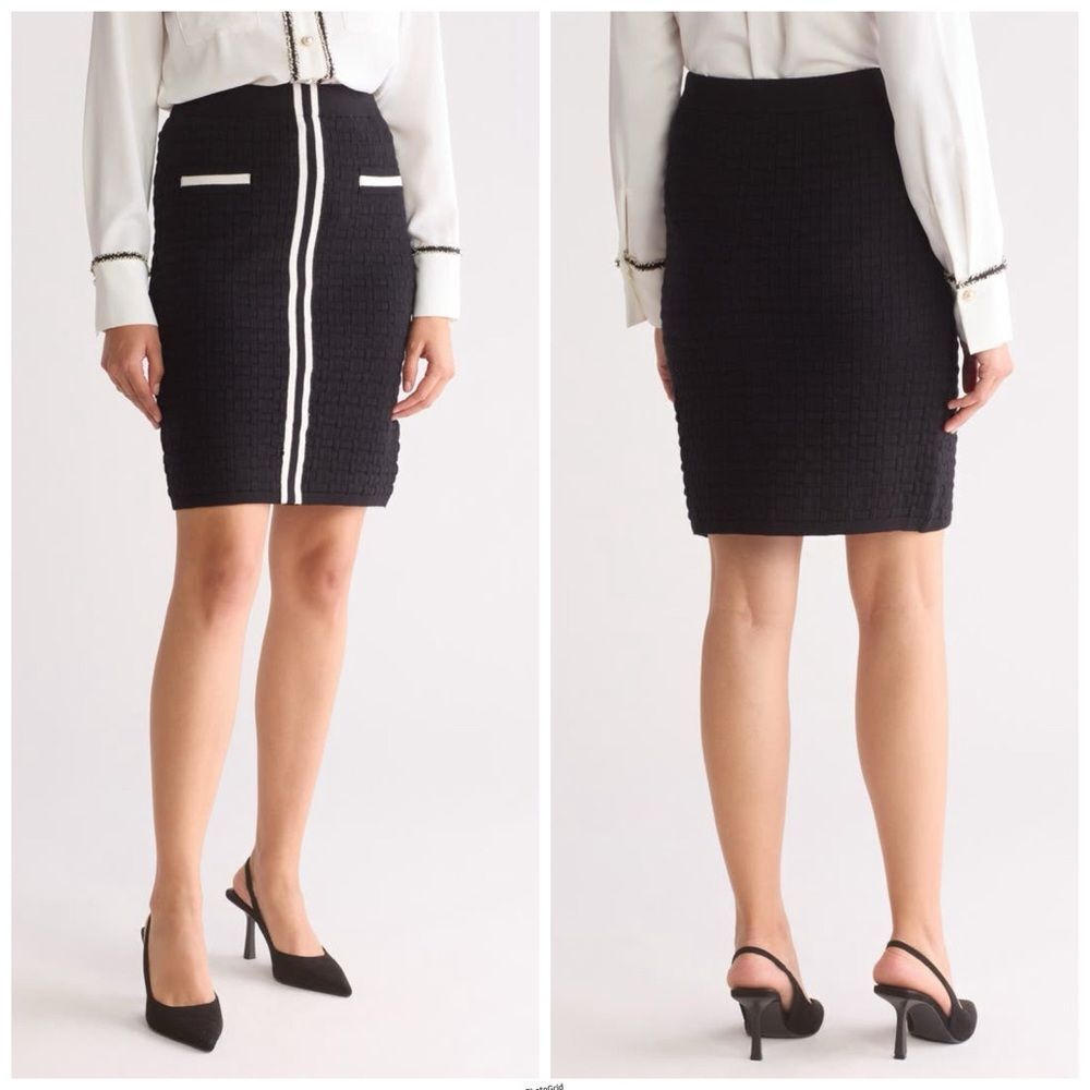 Ellen Tracy Black and White Textured Tipped Accent Knit Miniskirt Skirt